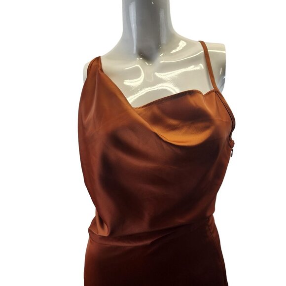 Missguided Rust Asymmetrical Strap Drape Satin Midi Dress Size 2 NWT - Picture 9 of 16